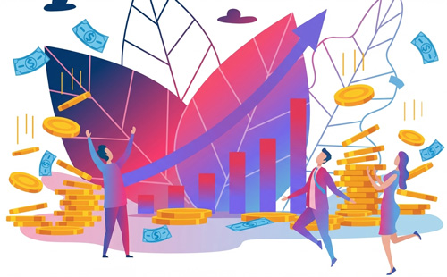 Financial growth illustration with arrows and coins